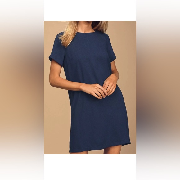 NWT Sz XL Lulus Dress Women’s shift and shout chiffon short sleeve mini Navy - Picture 3 of 7